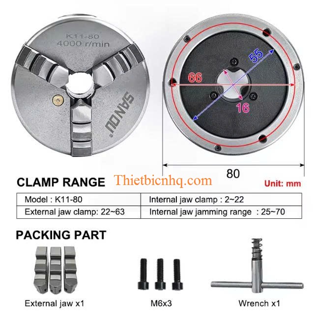 Kích thước mâm cặp K11-80 Kích thước mâm cặp 3 chấu K11-80 D80