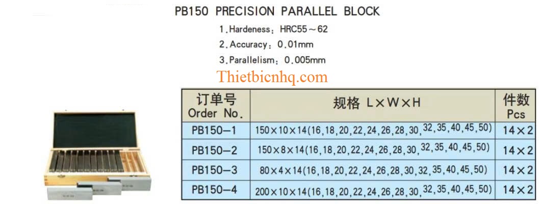 Thông số kích thước bộ căn đệm 28 chi tiết PB150 Kích thước bộ căn đệm song song PB150 28 chi tiết